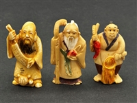 (21) Group of Antique Netsuke Figures: Karakuri, Katabori, Manju