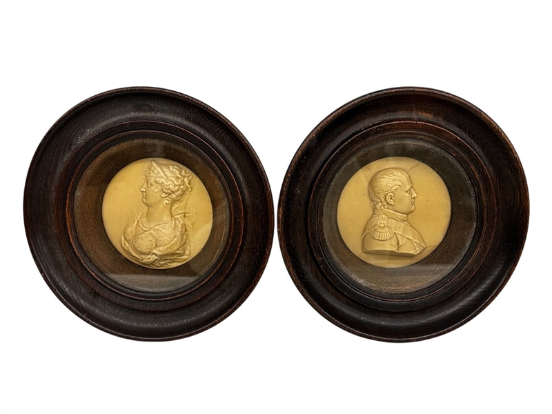 Napoleon Bonaparte and Josephine Wax Framed Portrait Medallions