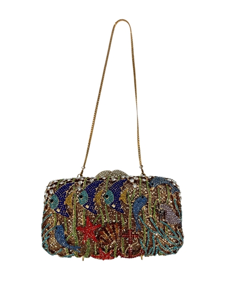 Off Park Collection Hand Beaded Rhinestone Coral Crystal Clutch