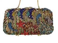 Off Park Collection Hand Beaded Rhinestone Coral Crystal Clutch