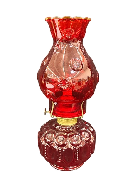 L.E. Smith Glass Moon and Stars Ruby Red Oil Lamp