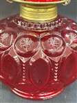 L.E. Smith Glass Moon and Stars Ruby Red Oil Lamp