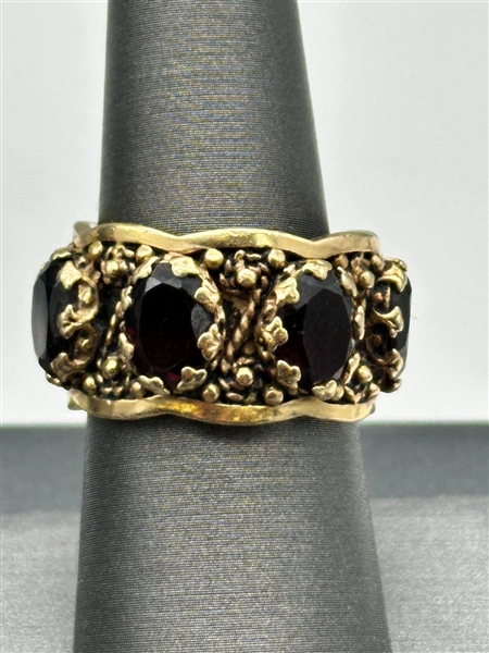 14k Gold and Emerald Cut Garnet Chunky Ring