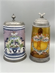 (2) Porcelain and Glass Tankards