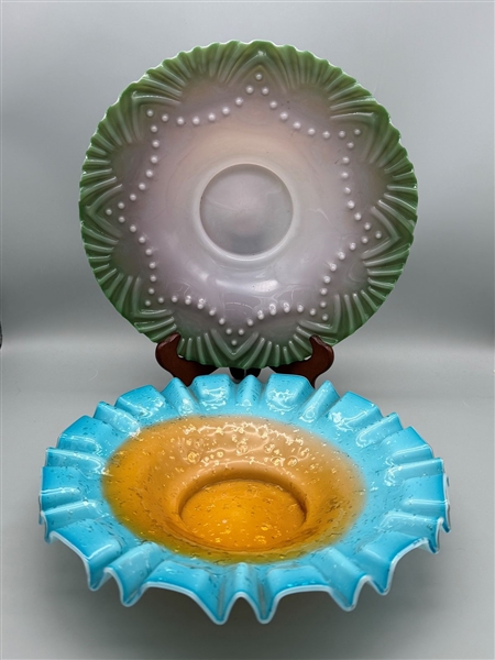 (2) Pieces of Glass Murano Art Glass, Victorian Satin Glass Bowl