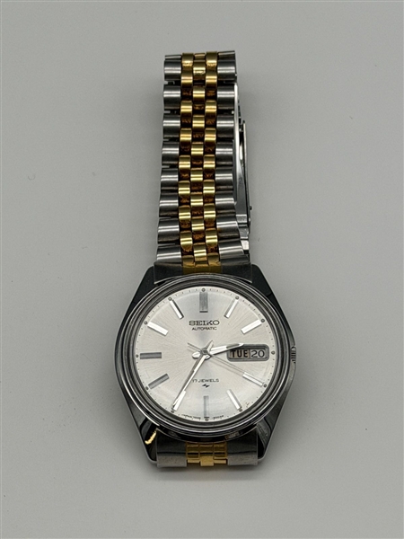 Seiko 1980s 7006 Day Date Stainless Steel Wrist Watch