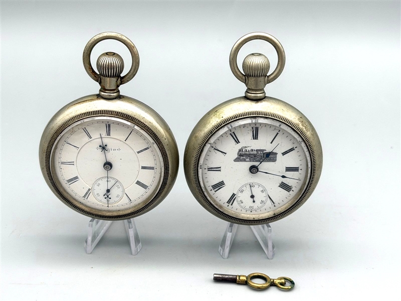 (2) Silver Tone Pocket Watches: Elgin & New Era