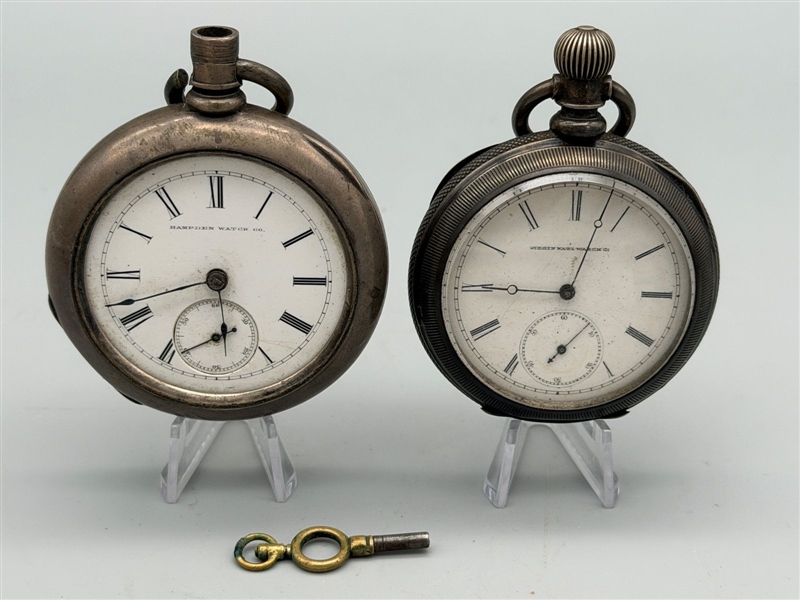 (2) Coin Silver Pocket Watches Hampden, and Elgin