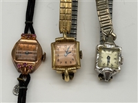 (3) 14k Gold Ladies Watches; Zodiac, Elgin, Globe