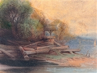 Oil Painting on Metal Landscape in Gilt Frame
