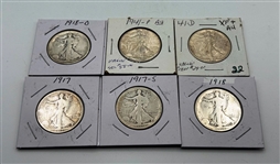 Group of (6) Walking Liberty 50C Half Dollar Coins