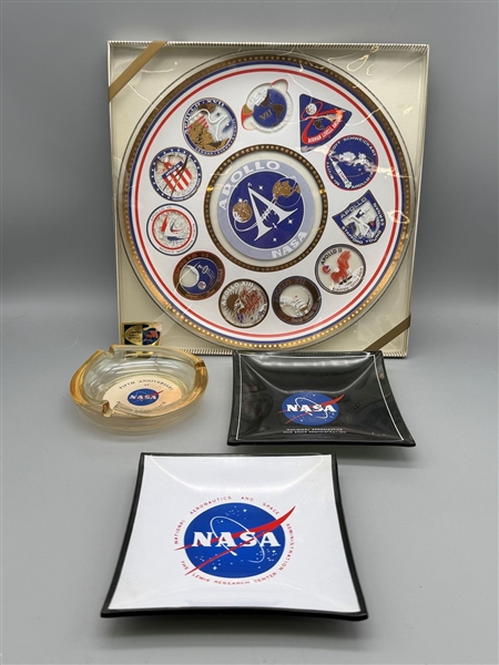 Group of NASA Collectibles: Ashtrays, Apollo Plate OB