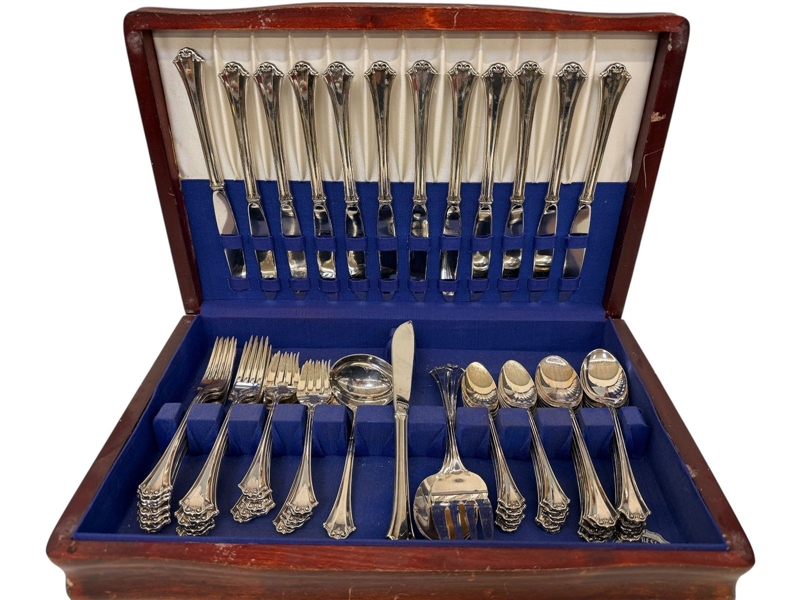 (63) Pieces Reed and Barton French Chippendale Silver Plate Flatware Set