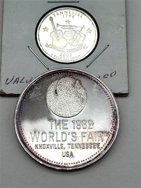 1982 Worlds Fair TN. .999 1 Ounce Round, 2002-S Silver Proof TN State Quarter