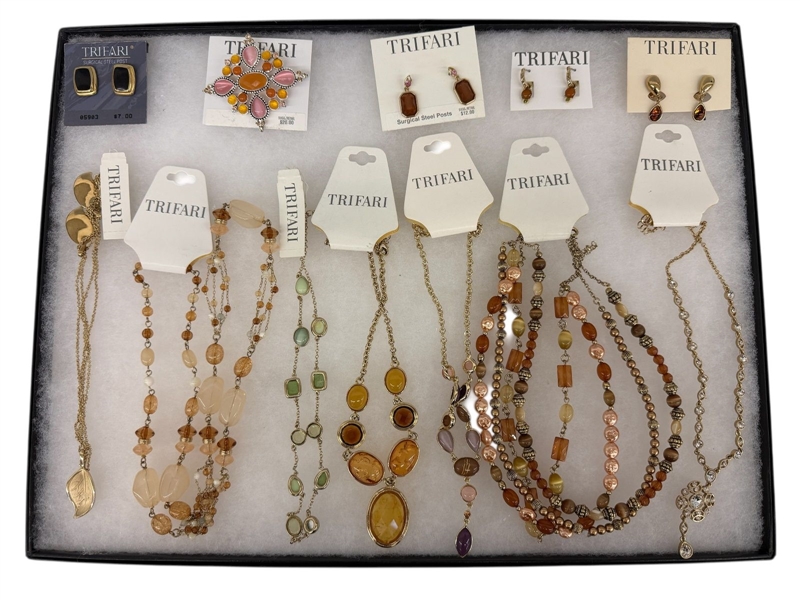 (12) Trifari Jewelry on Card: Earrings, Brooch, Necklaces