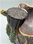 Majolica Free Form Pottery Bowl With Kingfisher, Plants and Frog.