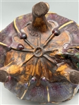 Majolica Free Form Pottery Bowl With Kingfisher, Plants and Frog.