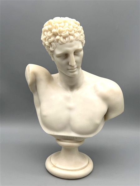 Hermes of Praxiteles Alabaster Bust Signed Knossos