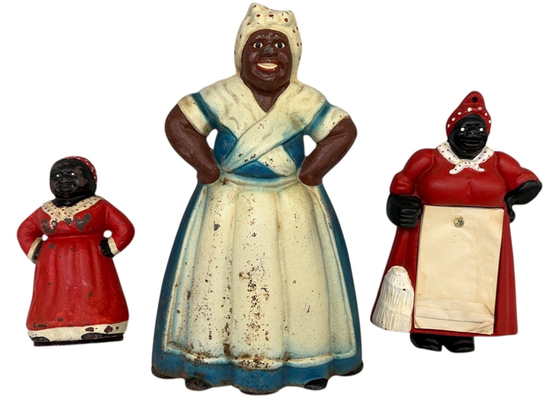 (2) Cast Iron Door Stops, (1) Note Hanger Black Americana