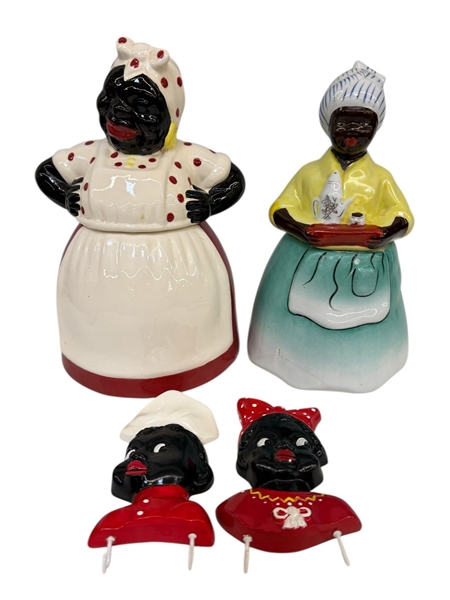 (2) Black Americana Cookie Jars, (2) Chef Wall Hangers