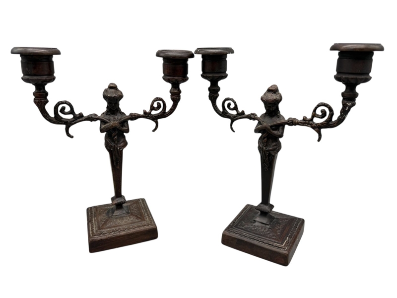 Pair Maitland-Smith Bronze Art Nouveau Candelabras