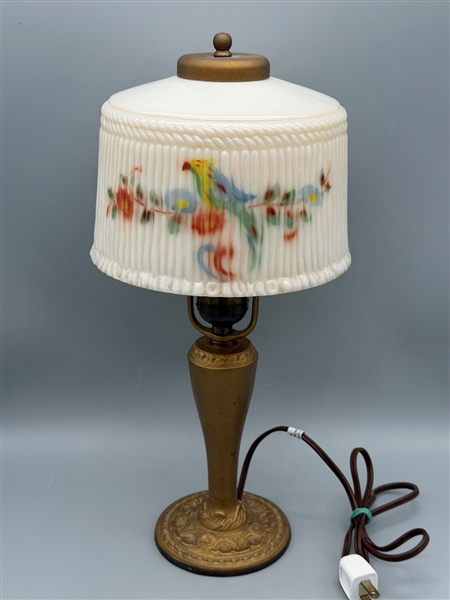 Aladdin Reverse Painted Parrot Table Lamp