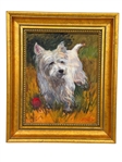 Jebby Potter Oil on Board Terrier Dog in Gilt Frame