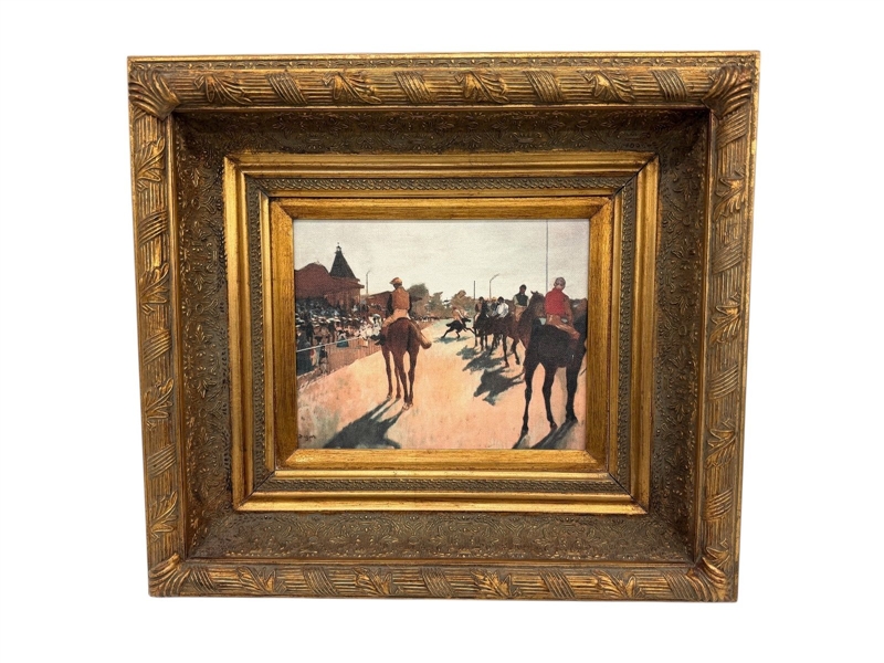 Heavy Gesso Gilt Frame With Jockey Print on Canvas