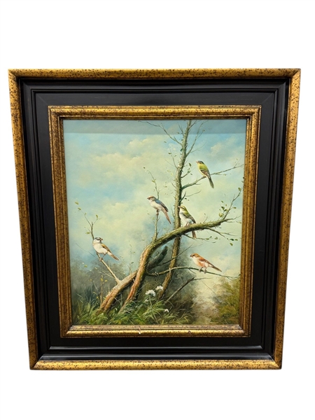 Oil on Canvas "Songbirds in Tree" Signed Sonje
