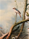 Oil on Canvas Songbirds in Tree Signed Sonje