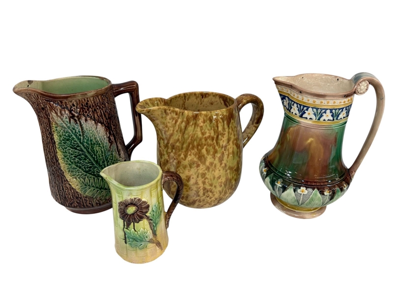 (4) Majolica Pitchers