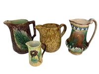 (4) Majolica Pitchers