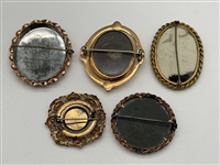 (5) Victorian Gold Filled Mourning Portrait Photo Brooches With Swivel Photo Hair Brooch