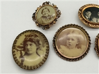 (5) Victorian Gold Filled Mourning Photo Brooches (2) With 10k Gold Rims