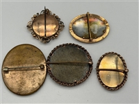 (5) Victorian Gold Filled Mourning Photo Brooches (2) With 10k Gold Rims