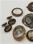 (9) Victorian Mourning Gold Filled Photograph Brooches, Cufflinks, More