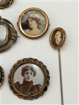 (9) Victorian Mourning Gold Filled Photograph Brooches, Cufflinks, More