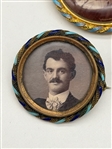 (6) Victorian Mourning Gold Filled Photograph Brooches With Enameling and Fancy Cases