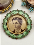 (6) Victorian Mourning Gold Filled Photograph Brooches With Enameling and Fancy Cases