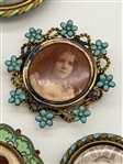 (6) Victorian Mourning Gold Filled Photograph Brooches With Enameling and Fancy Cases