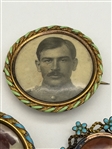 (6) Victorian Mourning Gold Filled Photograph Brooches With Enameling and Fancy Cases