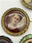 (6) Victorian Mourning Gold Filled Photograph Brooches With Enameling and Fancy Cases