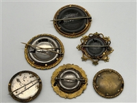 (6) Victorian Mourning Gold Filled Photograph Brooches With Enameling and Fancy Cases