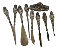 RARE (18) Piece Unger Brothers Sterling Silver Art Nouveau Dresser Set