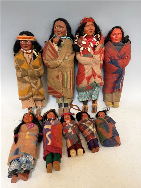 (9) Group of Native American Skookum Dolls