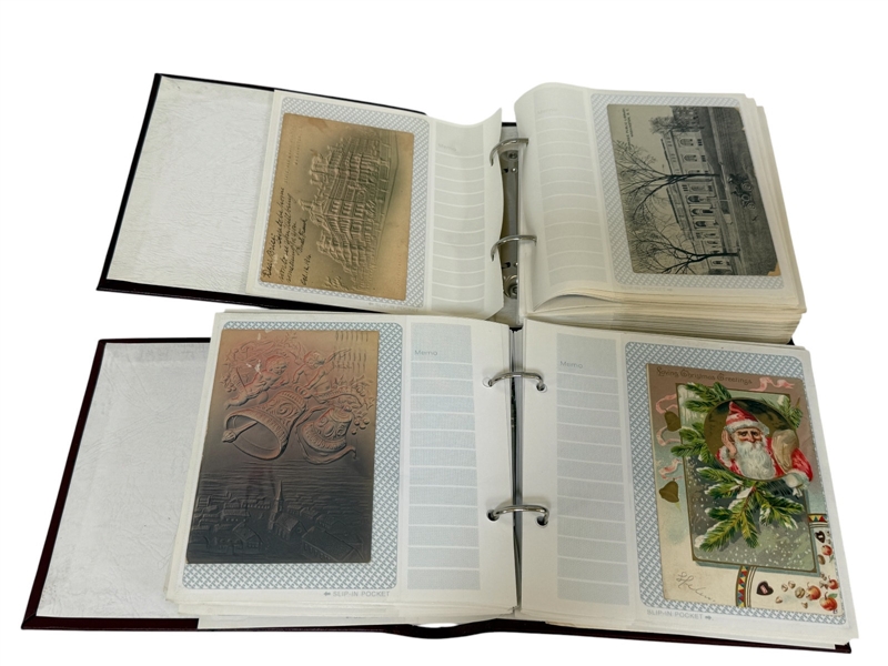 154 (2) Photo Albums With TOC Postcards; Leather, Borders, Black Americana, Holidays