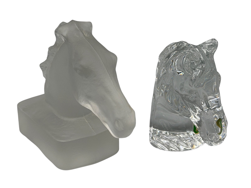 (2) Crystal Horse Paperweights; Waterford, Goebel