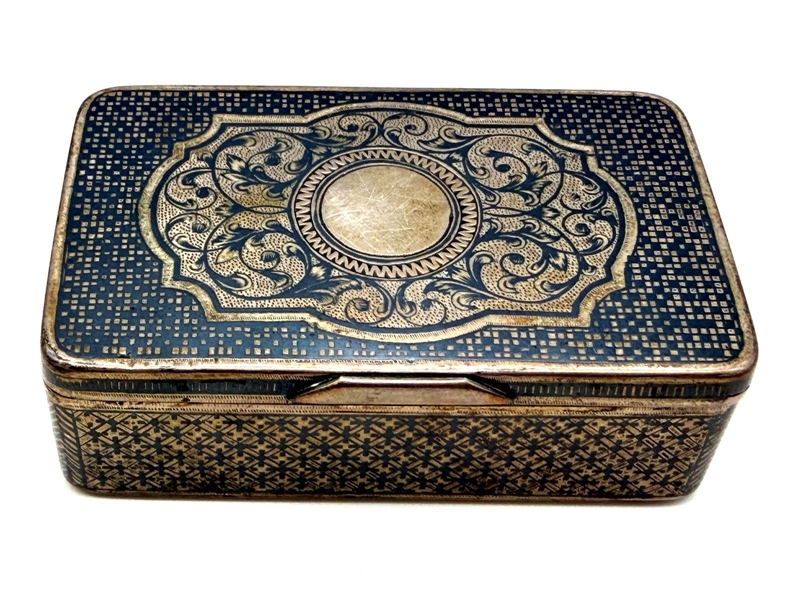 .875 Russian Silver Zolotniki Hinged Etched Box