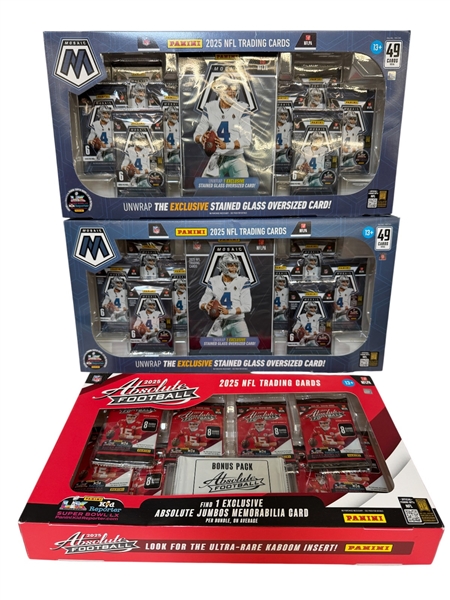 (2) 2025 Mosaic Panini, (1) 2025 Absolute Panini NFL Trading Card Sealed Boxes Costco
