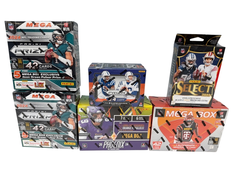 (6) Unopened NFL Trading Card Boxes; Prizm, Phoenix, Select, Totally Certified